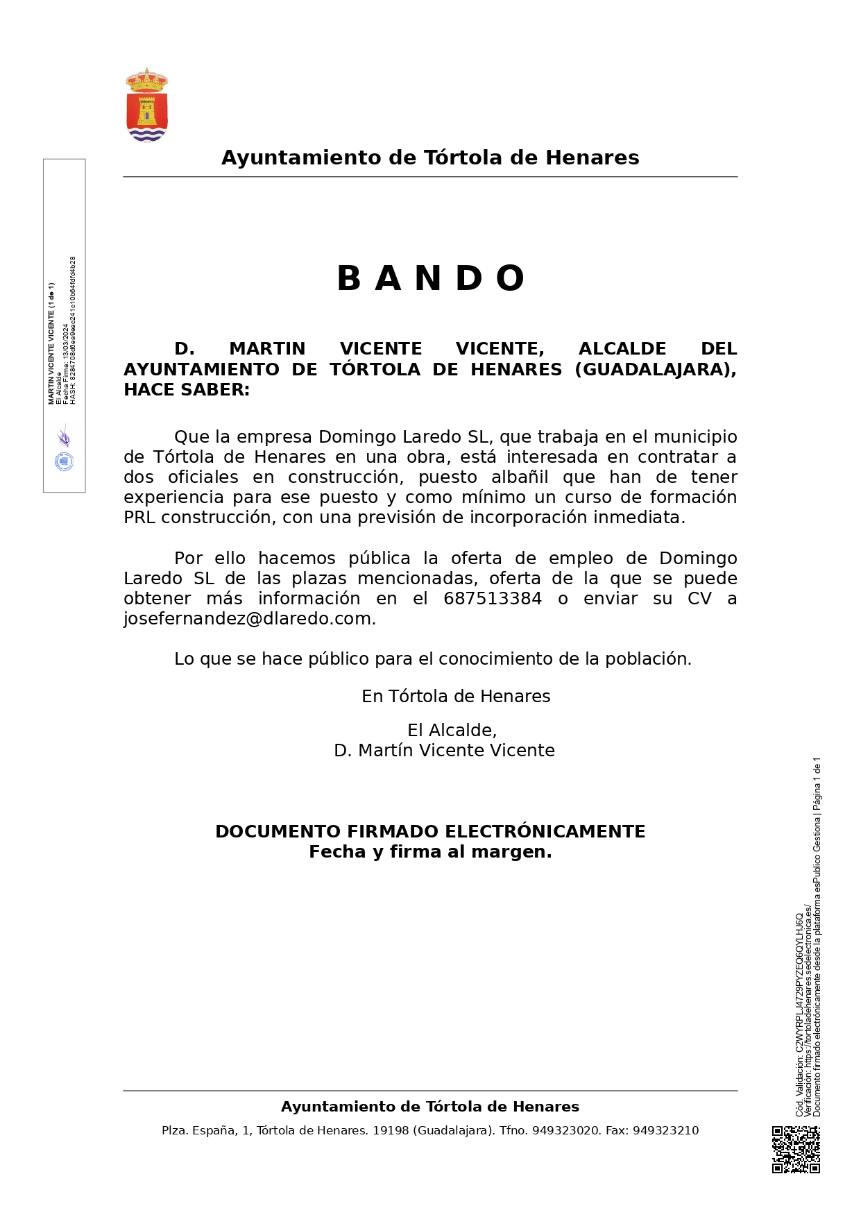 20240312 Publicacin Bando BANDO OFERTA DE EMPLEO DOMINGO LAREDO SL Page0001 20240312 Publicacin Bando BANDO OFERTA DE EMPLEO DOMINGO LAREDO SL Page0001