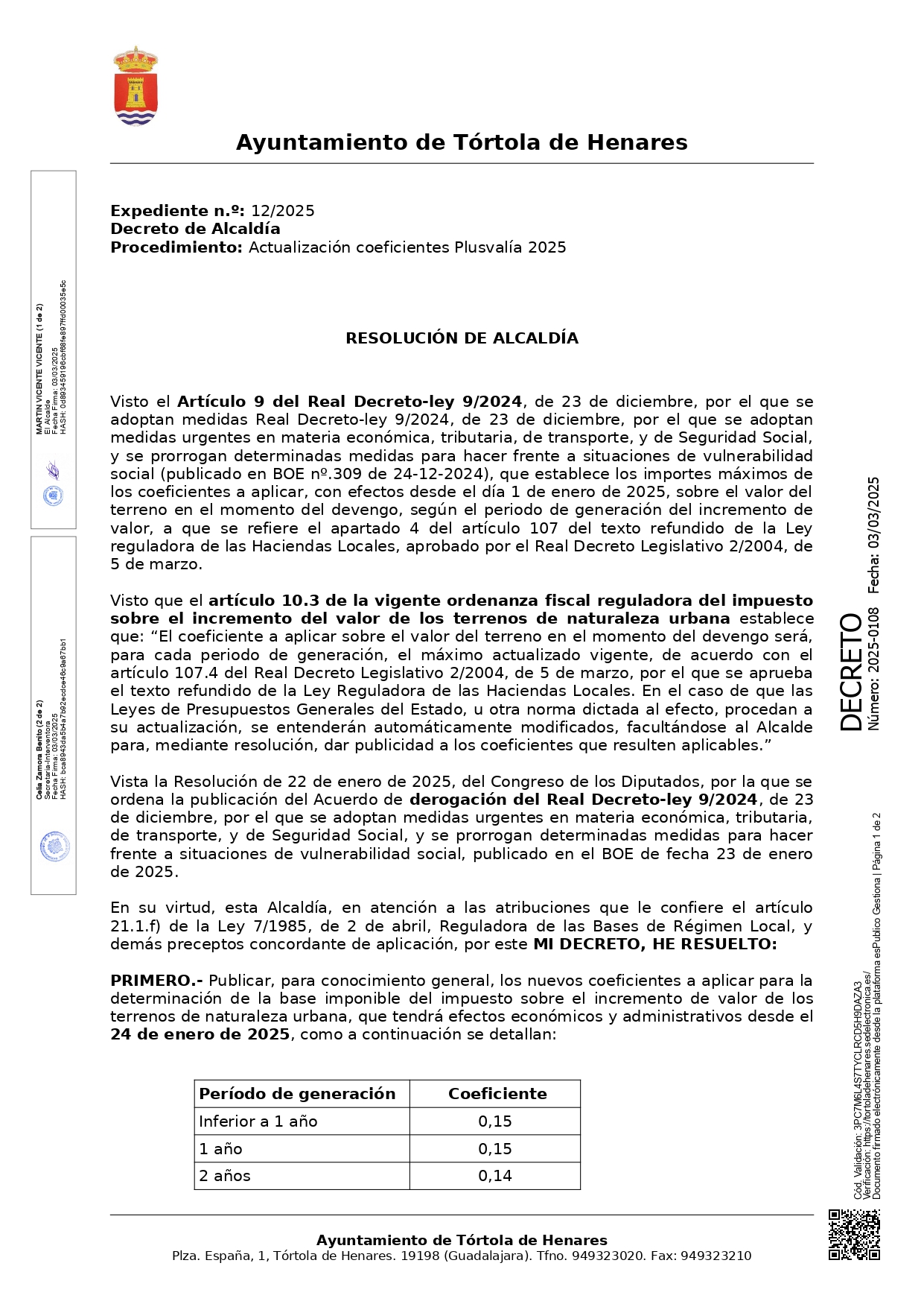 Actualizacin Coeficientes Plusvala 2025 Por Derogacin RealDecreto Ley 92024 Page001 Actualizacin Coeficientes Plusvala 2025 Por Derogacin RealDecreto Ley 92024 Page001