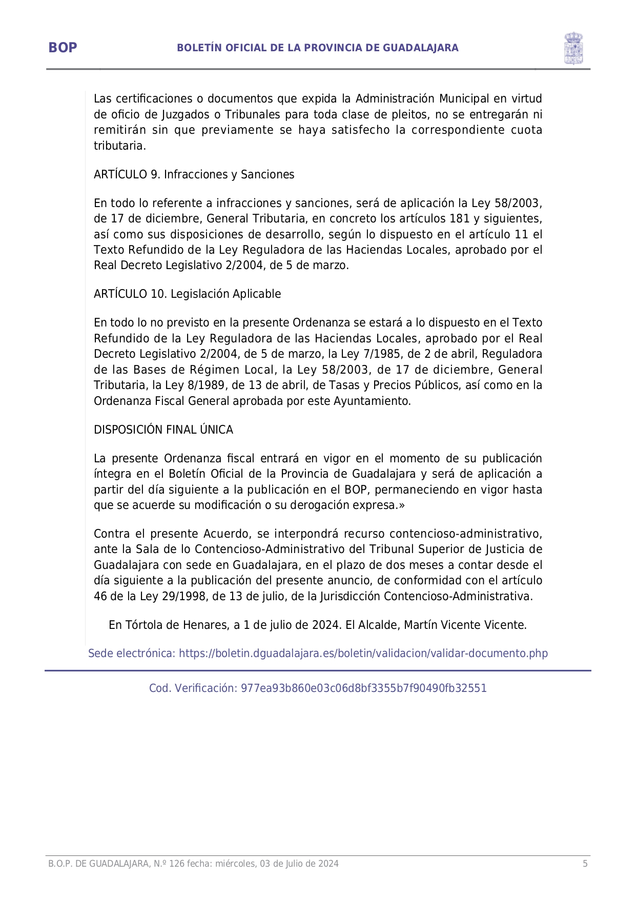 Aprobacin Definitiva Ordenanza Fiscal Reguladora Tasa Expedicin Documentos Administrativos Page0005