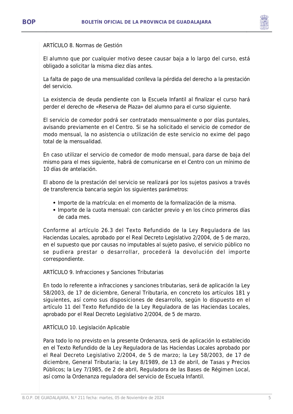 Aprobacin Definitiva Ordenanza Fiscal Reguladora Tasa Prestacin Servicio Escuela Infantil Page005