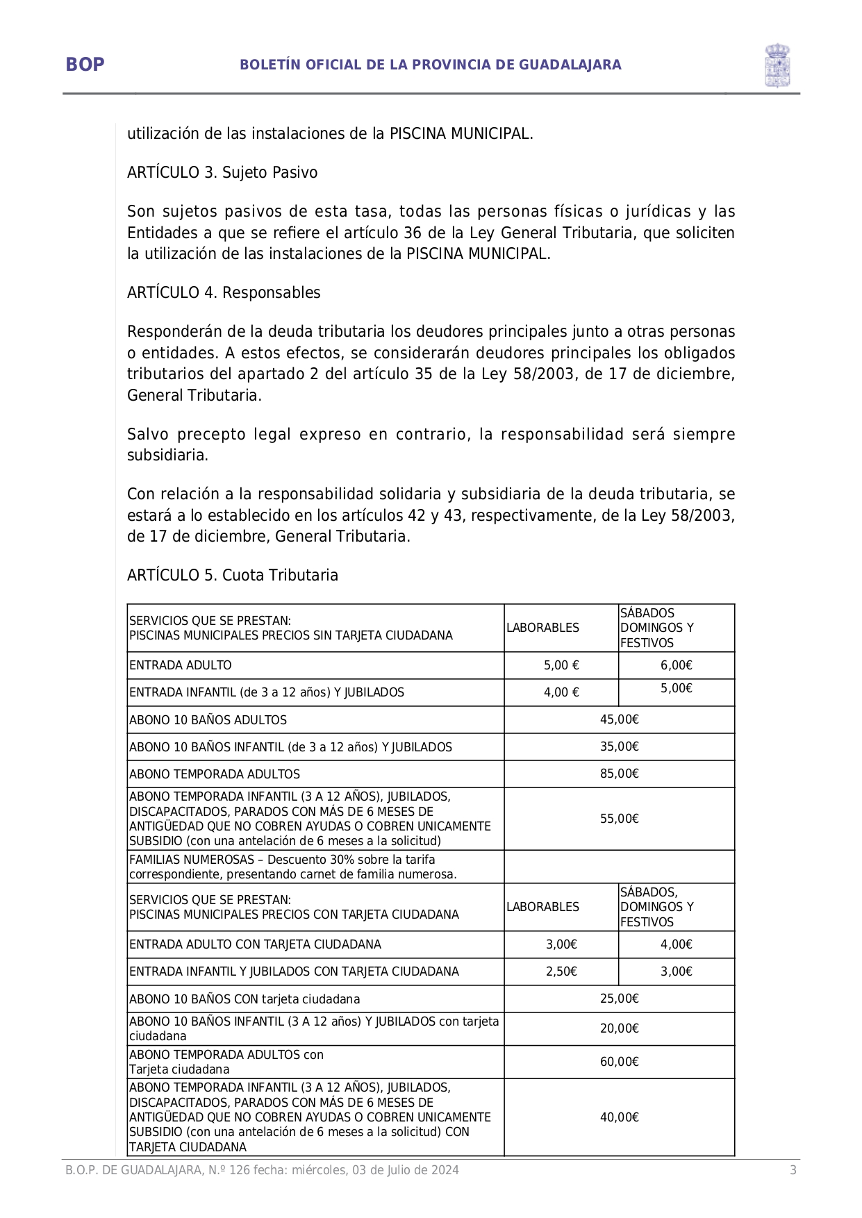 Aprobacin Definitiva Ordenanza Fiscal Reguladora Tasa Prestacin Servicio Y Realizacin Actividades Municipales Piscina Municipal Page0003