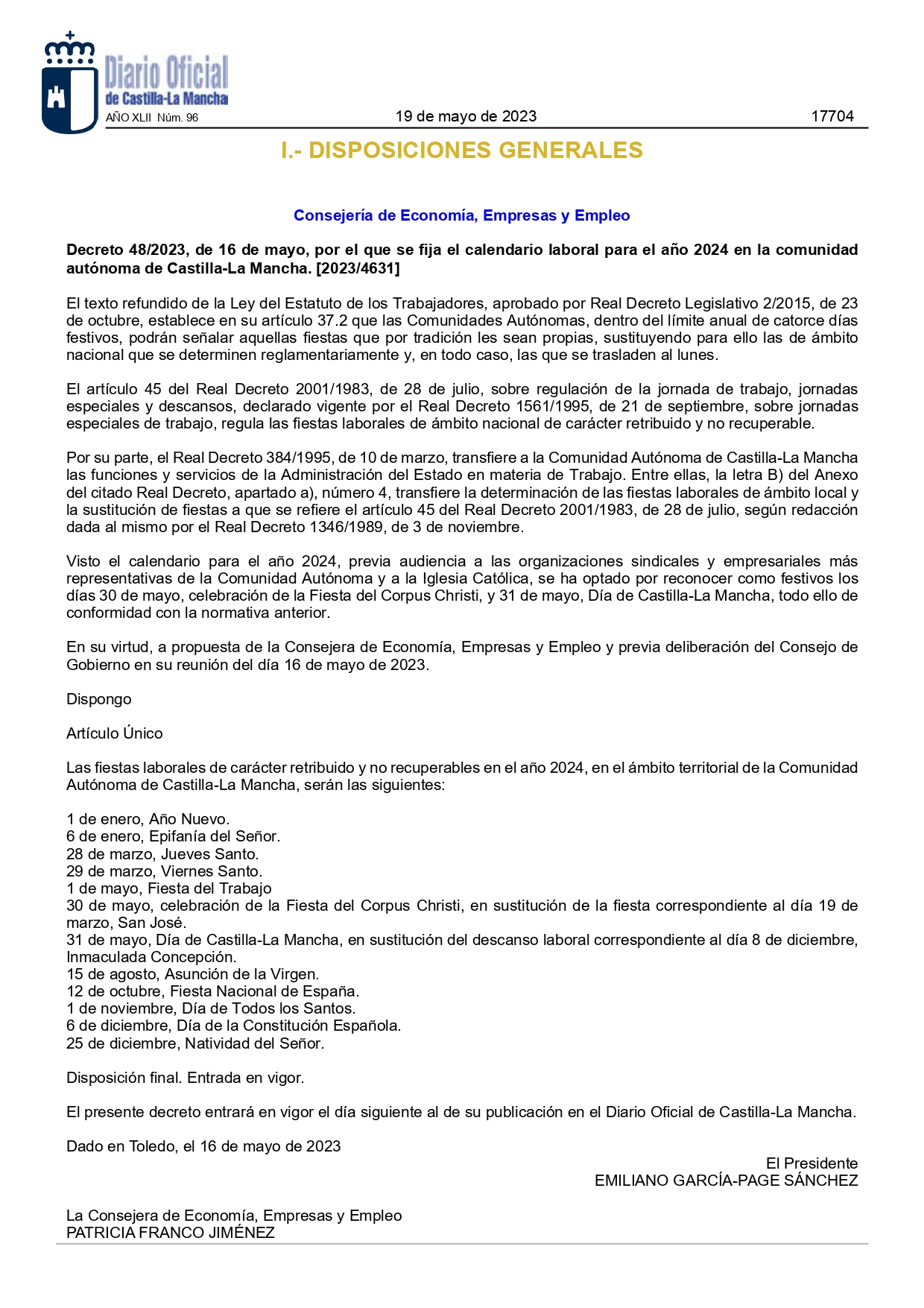 Calendario Laboral CastillaLa Mancha 2024 Page0001