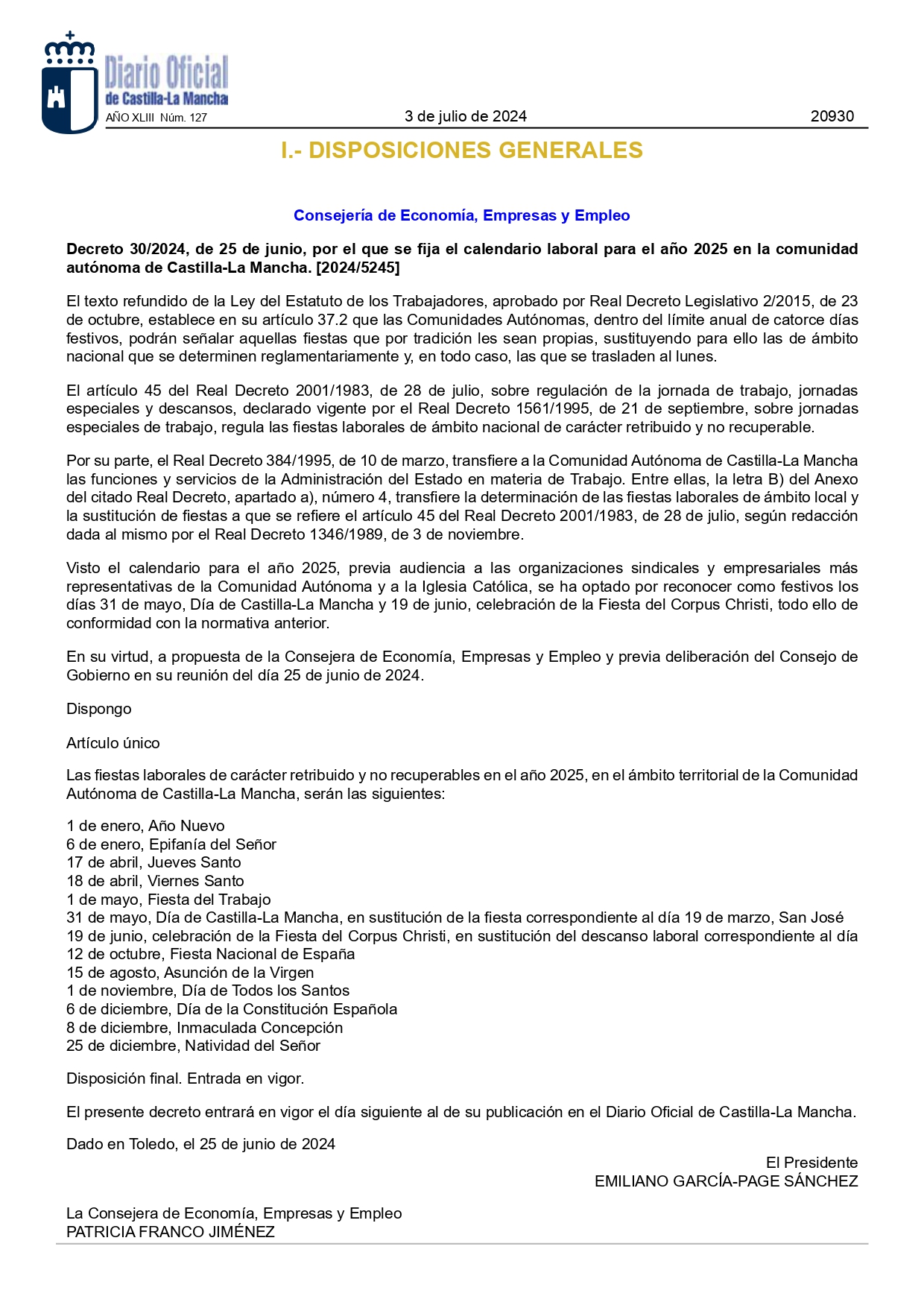 Calendario Laboral Ao 2025 Comunidad Autnoma CastillaLa Mancha Page0001 Calendario Laboral Ao 2025 Comunidad Autnoma CastillaLa Mancha Page0001