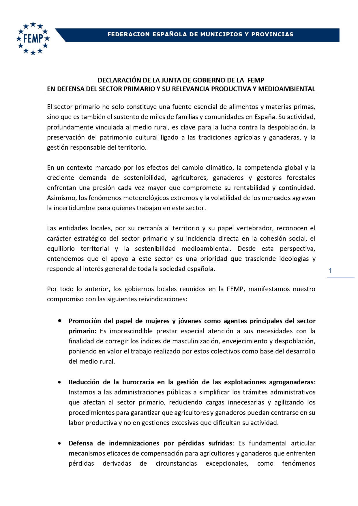 Declaracin Institucional FEMP En Defensa Sector Primario Page001 Declaracin Institucional FEMP En Defensa Sector Primario Page001