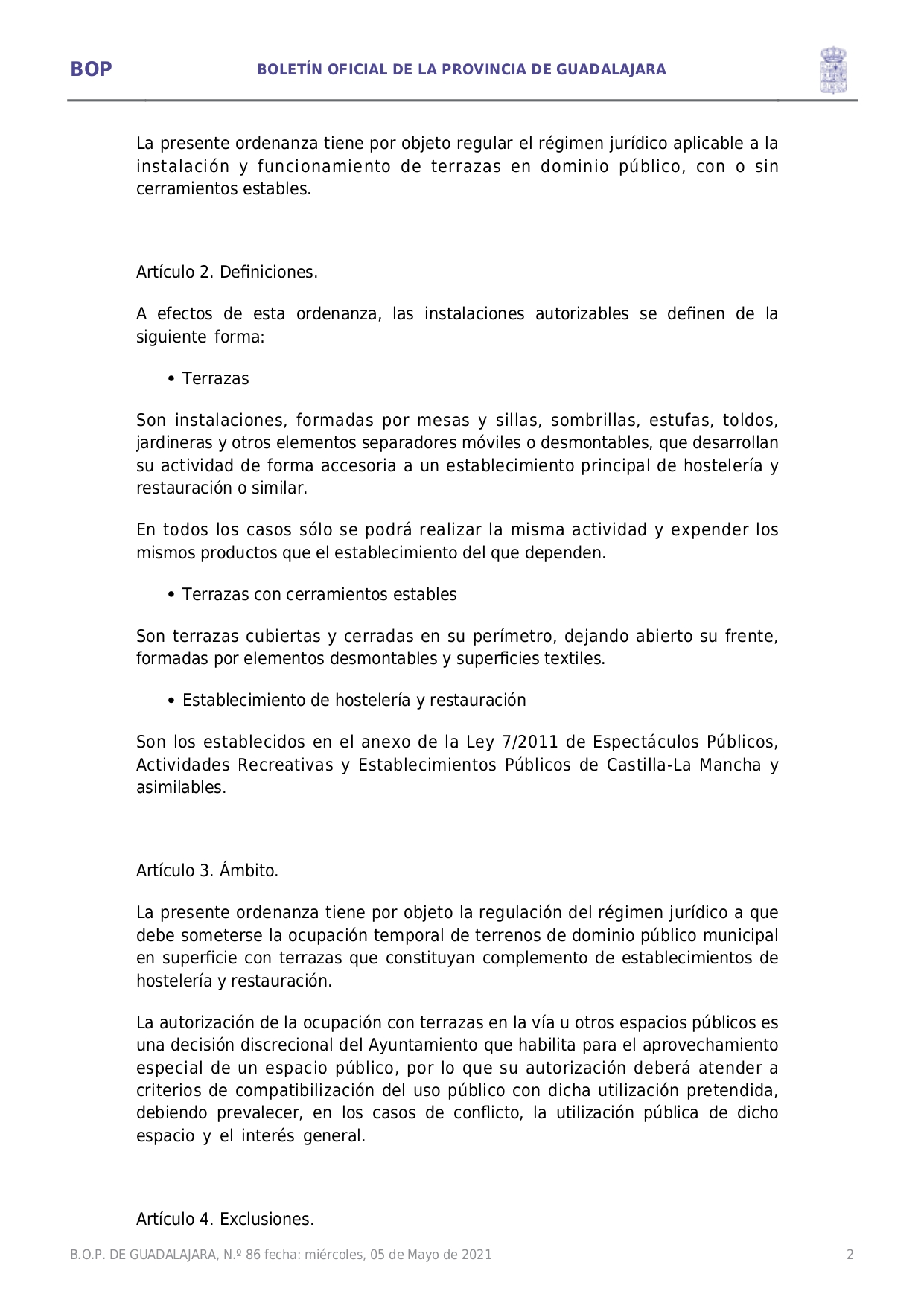 Ordenanza Reguladora Ocupacin Va Pblica Con Terrazas E Instalaciones Complementarias En Hostelera Y Restauracin Page002 Ordenanza Reguladora Ocupacin Va Pblica Con Terrazas E Instalaciones Complementarias En Hostelera Y Restauracin Page002