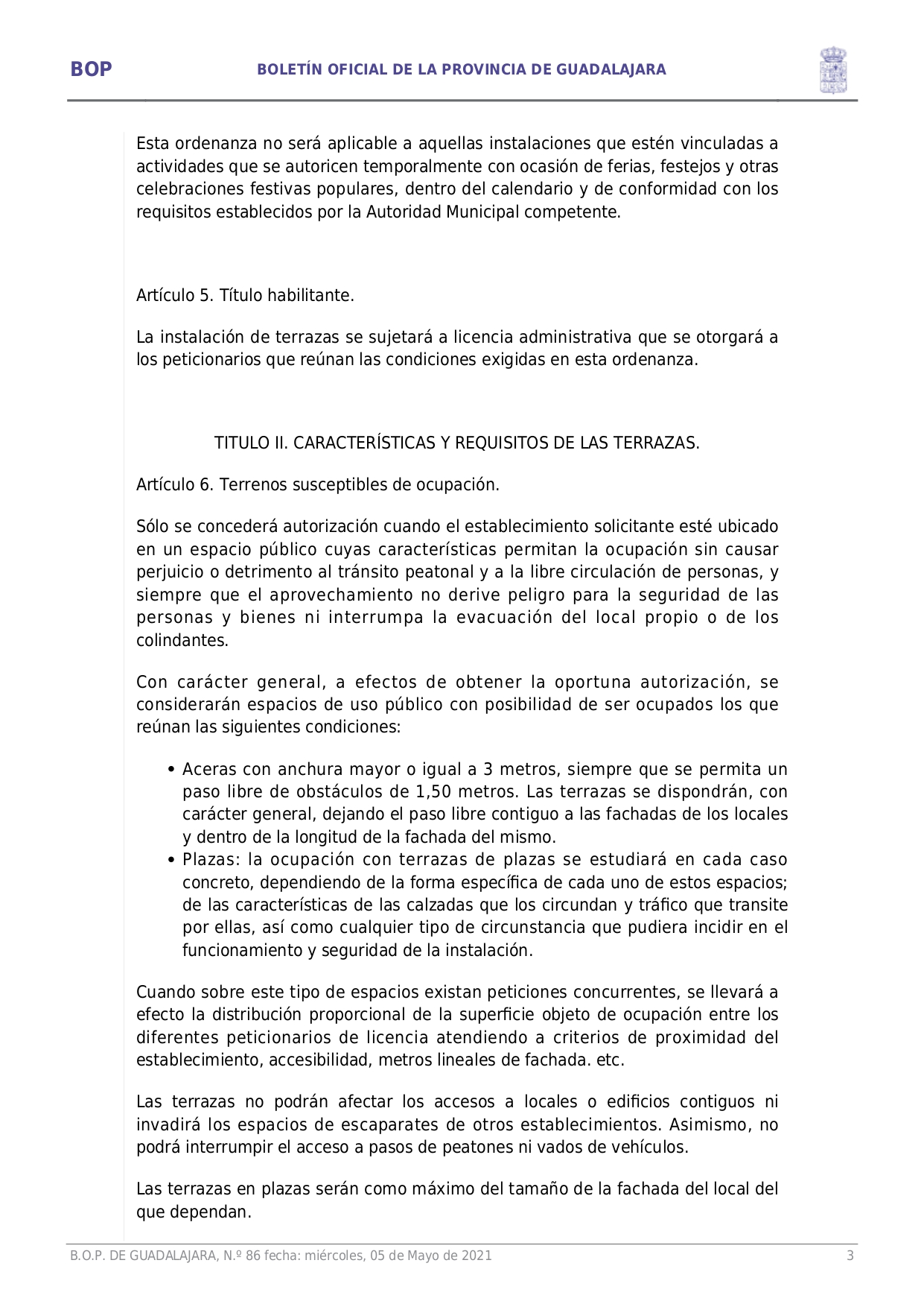 Ordenanza Reguladora Ocupacin Va Pblica Con Terrazas E Instalaciones Complementarias En Hostelera Y Restauracin Page003 Ordenanza Reguladora Ocupacin Va Pblica Con Terrazas E Instalaciones Complementarias En Hostelera Y Restauracin Page003