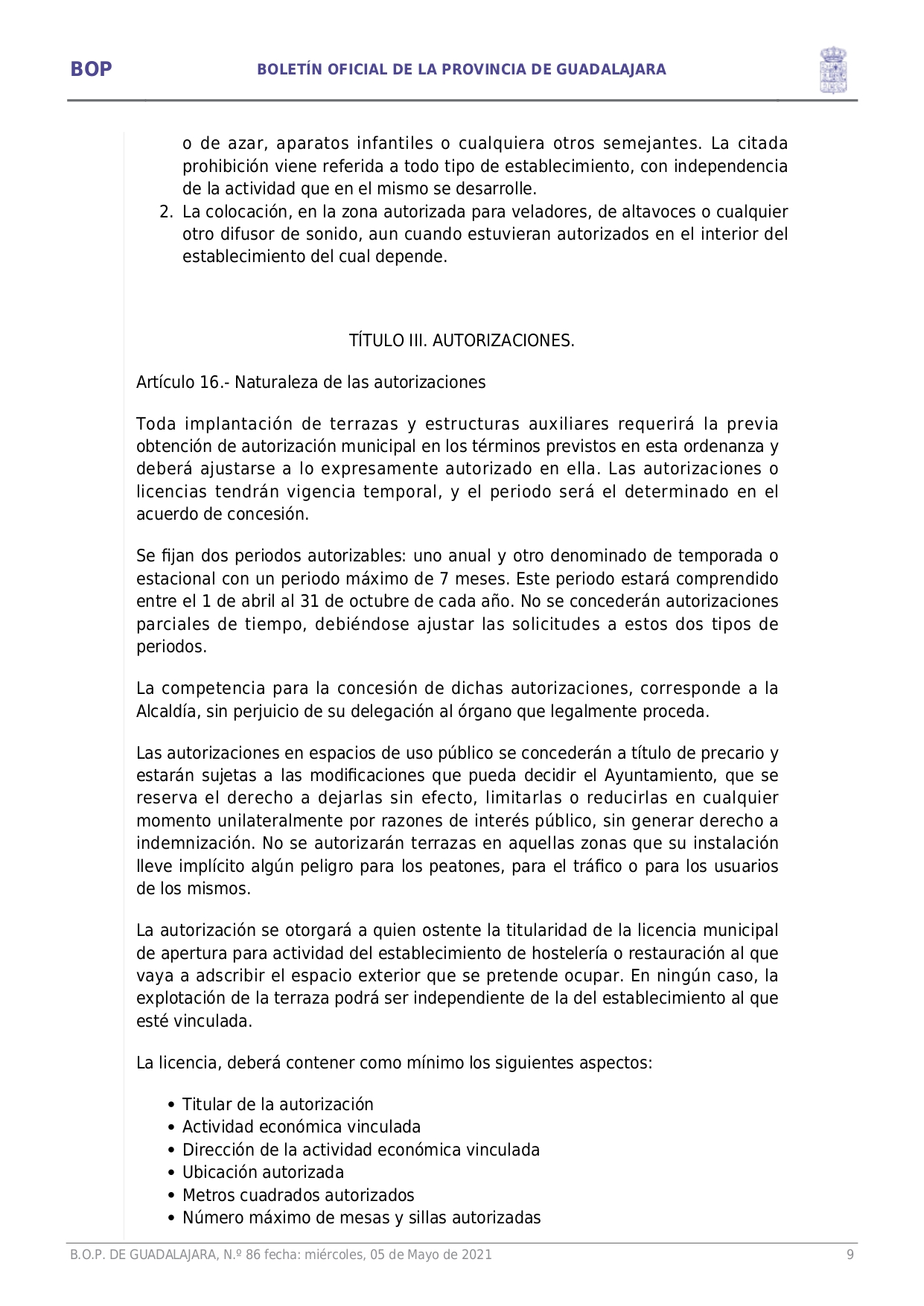 Ordenanza Reguladora Ocupacin Va Pblica Con Terrazas E Instalaciones Complementarias En Hostelera Y Restauracin Page009 Ordenanza Reguladora Ocupacin Va Pblica Con Terrazas E Instalaciones Complementarias En Hostelera Y Restauracin Page009