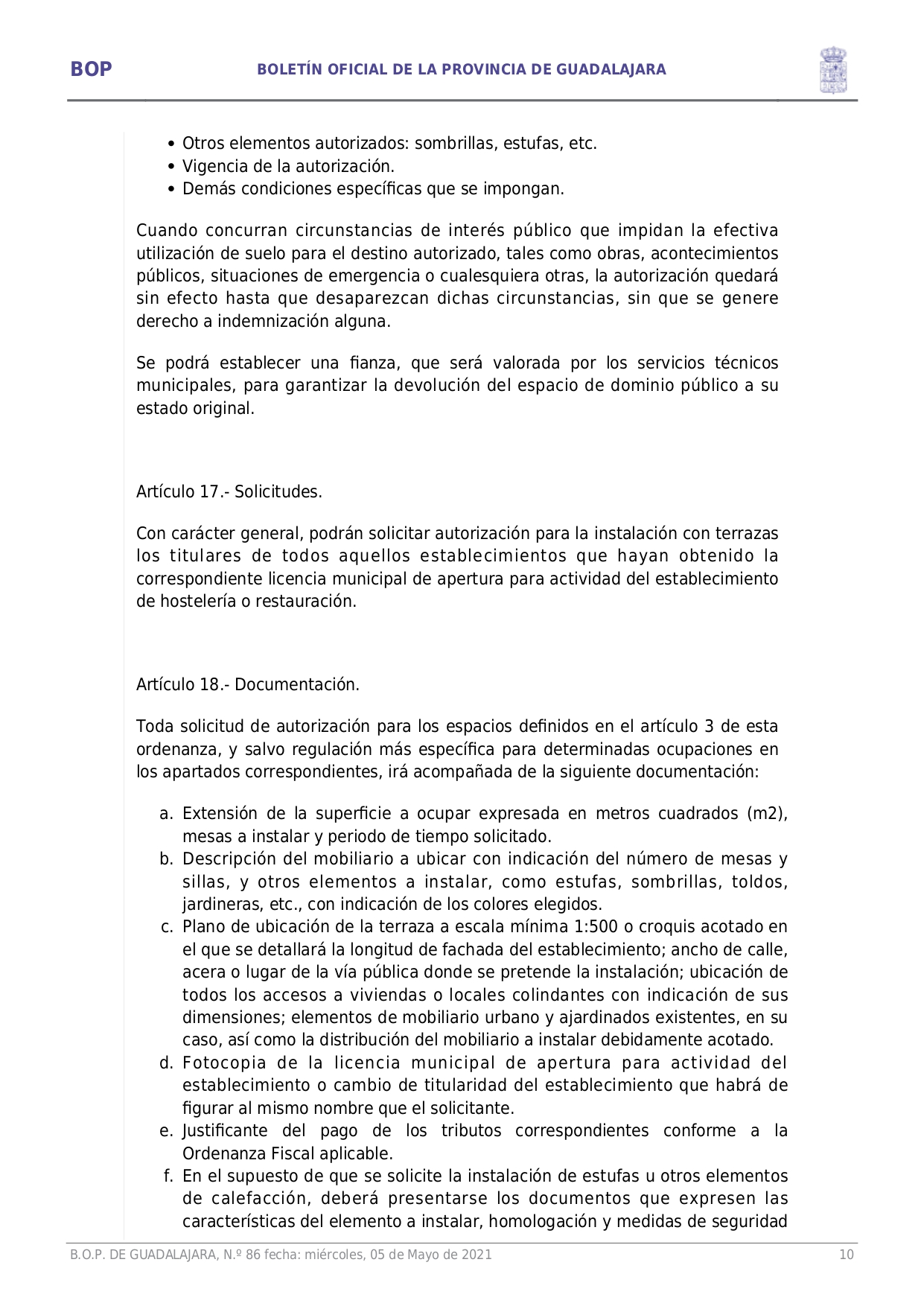 Ordenanza Reguladora Ocupacin Va Pblica Con Terrazas E Instalaciones Complementarias En Hostelera Y Restauracin Page010 Ordenanza Reguladora Ocupacin Va Pblica Con Terrazas E Instalaciones Complementarias En Hostelera Y Restauracin Page010